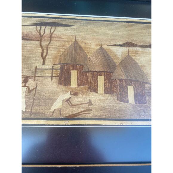 Vintage East African Artwork Villagers and huts scene 15x 12 - Picture 2 of 5